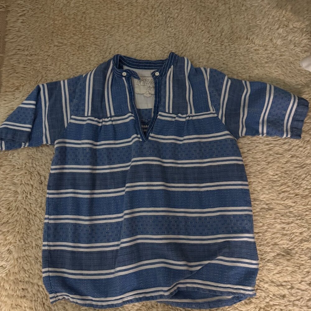 Ace & Jig Blue and White Striped V-Neck Shirt, Size Small